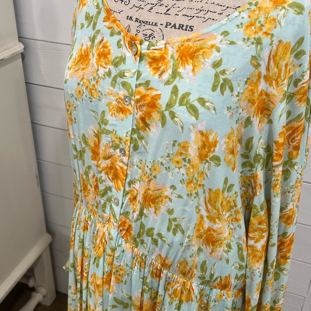 Roolee Floral Patterned Dress with Orange and Green Accents - Picture 2 of 10